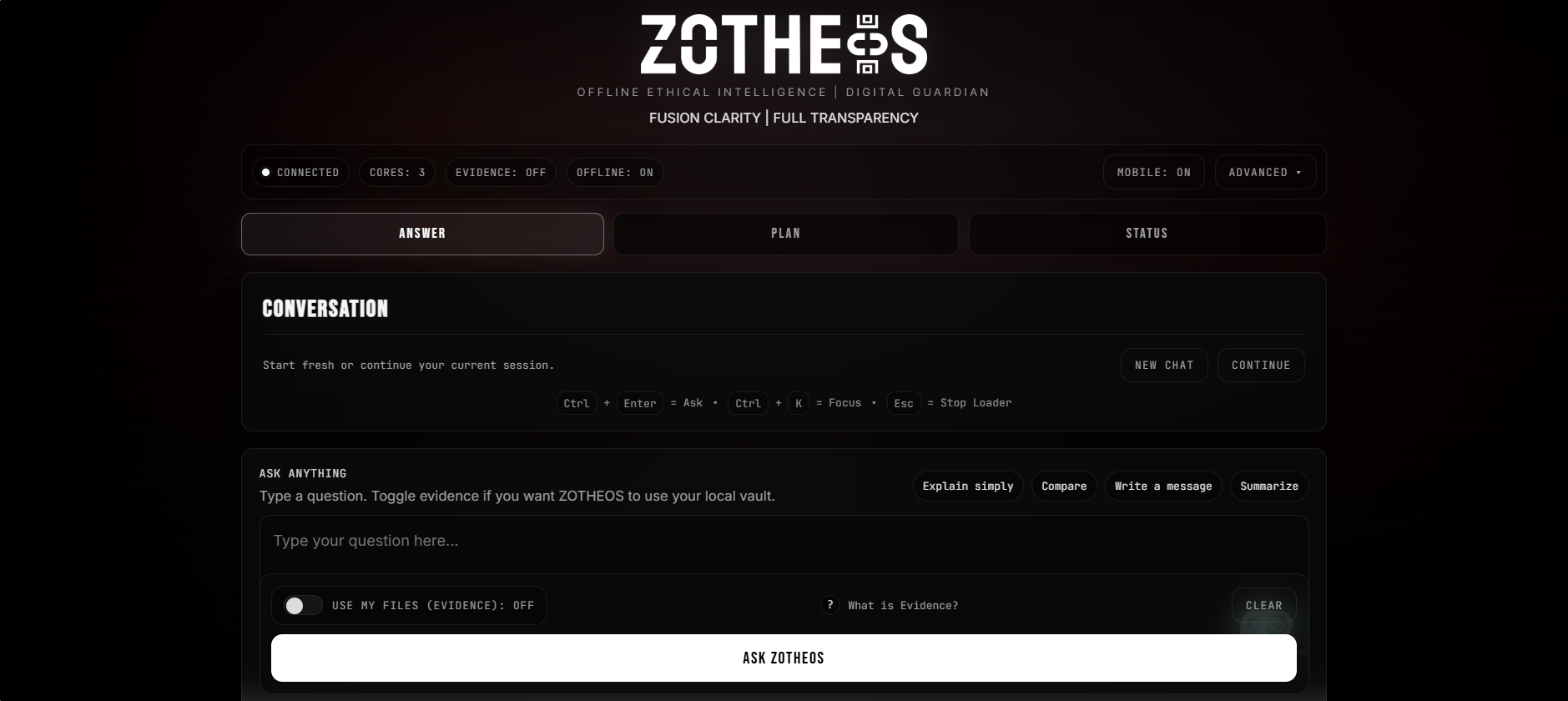 ZOTHEOS console screenshot